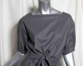 YVES SAINT LAURENT Chic Grey Wool Button Back Mini Dress Short Sleeve 