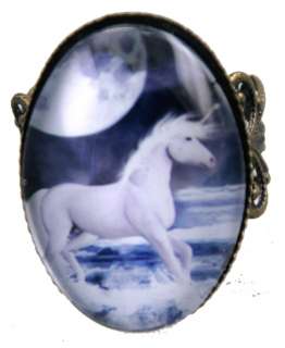 Running Unicorn Horse Ocean Moon Water Handmade Leaf Ring Size Free 
