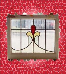 Large Antique Stained Glass Window 3 color Ruby Tulip  