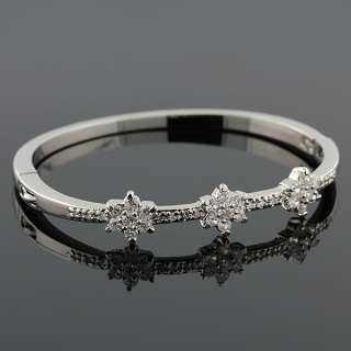 Stainless Steel Silver Tone White Crystals CZ Womens Bangle Bracelet 