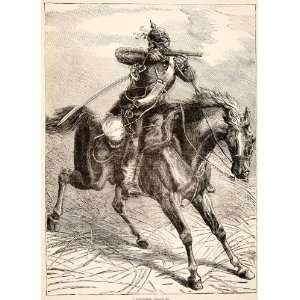 Wood Engraving Prussian Dragoon Soldier Army Military Franco Prussian 