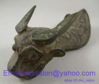 NQ008_Gorgeous Chinese Bronze Jue Tripod Cup Bull Head Vessel With 