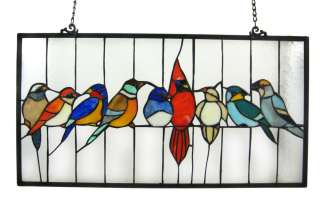 Leaded Stained Glass Birds On Wire Window Panel  