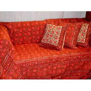  Deep Red Lotus 100% Cotton Hand Printed Sofa Cover