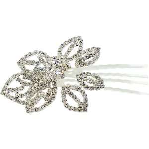 Fancy Hair Jewelry, Round Brilliant Crystals Victorian Leaf Design 