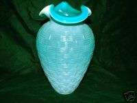 Vintage Fenton Jade Opaline Basket Weave Glass Vase  