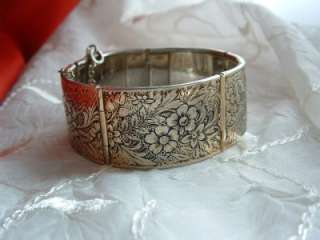 Vintage Panel Bracelet ~ Lovely Flower Floral Motif 7