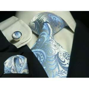  Mens Paisley Sea Blue 100% Silk Tie Set TheDapperTie 114S 