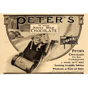 1906 Ad Peters Swiss Milk Chocolate Children Sledding   Original 