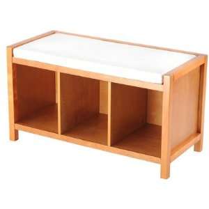   Storage Entryway Bench with Cushion in Honey Maple Furniture & Decor