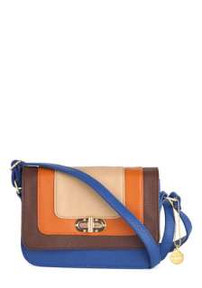 City Colorblock Bag   Casual, Vintage Inspired, Orange, Blue, Brown 