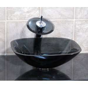 1/2 Thick Clear Black Square Glass Vessel Sink + C4 