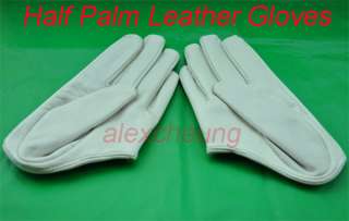 White Fashion 5 Fingers Half Palm Leather Gloves M L  