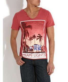 Dark Red (Red) Short Sleeve Red Miami Lights T   Shirt  253605661 