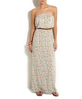   (White) Disty Floral Strapless Maxi Dress  254413319  New Look