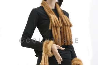 NEW KNITTED MINK FUR SABLE COLOR SCARF SHAWL KU851 black & gold in 