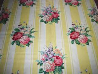   Chic Jay Yang Cottage Rose Bouquets Lemon Stripe Chintz Fabric  