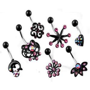   and Black Acrylic Jeweled Belly Navel Button Ring Bulk Package Deal