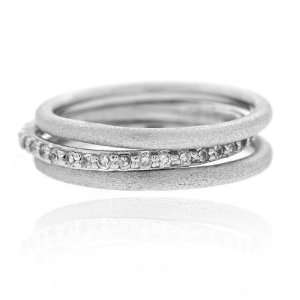   Cubic Zirconia Brushed Stackable Eternity Wedding Band Rings Jewelry