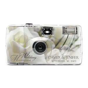  10 Pack Personalized White Rose Wedding Cameras   Matching 