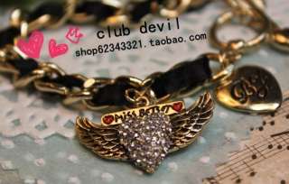 Crystals heart wings and arrow charms bracelet  