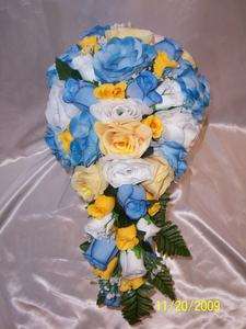 Bridal Bouquet Package Blue Yellow Wedding Flowers Bridesmaid Bouquet 
