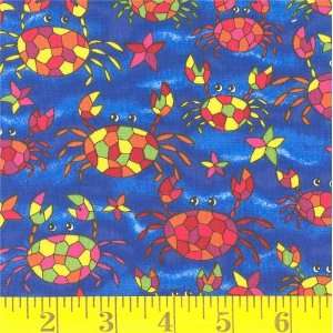 Stain Glass Crab Blue Fabric By The Yard 