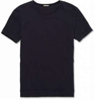    Clothing  T shirts  Crew necks  Panelled Cotton T shirt