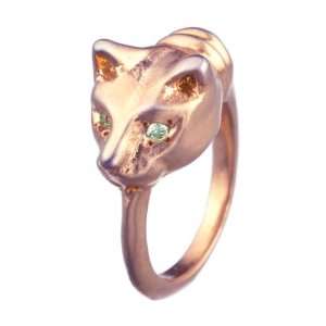   Cat Ring in Rose Gold Over Brass with Light Green Sapphires Jewelry