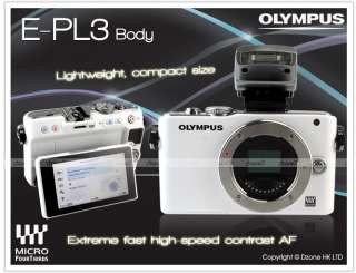 Olympus Pen E PL3 Body Only White +Flash EPL3 #D535  