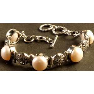  White Pearl Bracelet (Mixed Design)   Sterling Silver 