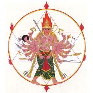 Lord Vishnu As Sudarshana   Water Color Painting on Paper   Artist 