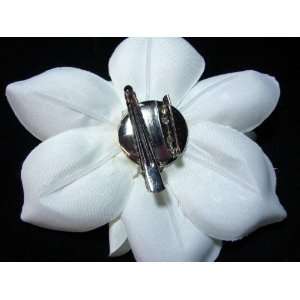  White Ivory Magnolia Flower Hair Clip and Pin Back Brooch 