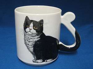 Black White Cat Kitten Mug Cup Tail Handle Japan Unique Animal  