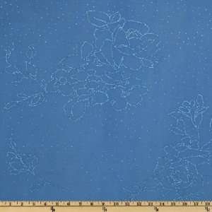  58 Wide Chiffon Glitter Knit Flowers Sky Blue Fabric By 