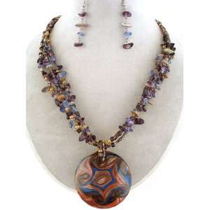  Fashion Jewelry ~ Purple Murano Glass Chipped Stones 