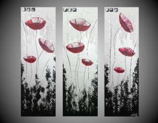 90*90 Moderne Acrylbilder Abstrakt Art Deco Rote Mohn Blumen Schwarz 