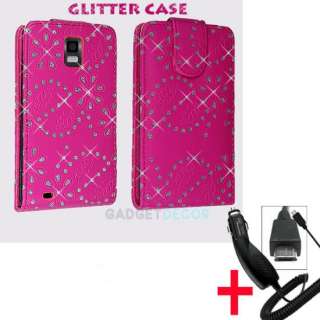 FOR SAMSUNG INFUSE 4G I997 PINK GLITTER DIAMOND FLIP CASE COVER+CAR DC 