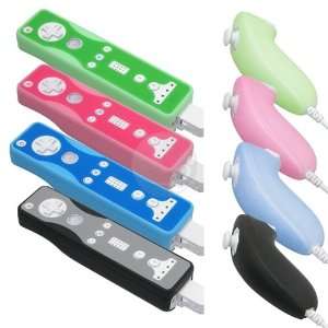   Wii Remote Control / Controller & Nunchuk (Black + Pink + Blue + Green