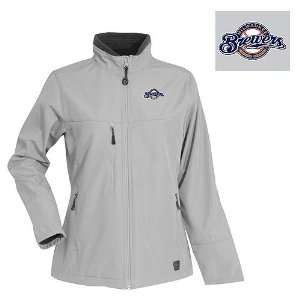 Milwaukee Brewers Womens Explorer Jacket by Antigua Sport   Silver 