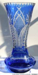 VASE Kristall Glas Balustervase 35 cm hellblau schliff  