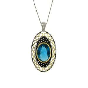   Large Oval Turquoise Colored CZ Stone and Round Clear CZ Stones Unique