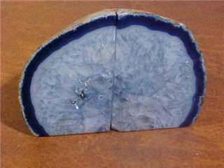 BLUE AGATE GEODE STONE BOOKENDS BOOK ENDS PAIR 3 LBS NR  