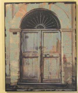 Rustic Vintage Aqua Wood Door Picture Wall Art Mounted on Wood Shabby 