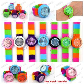   Faddish Rubber Tape Slap Jelly Rainbow Wrist Watch bracelets Wholesale