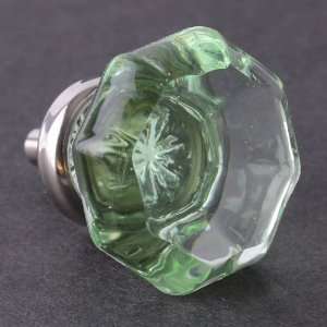  Green Cut Glass Knob   Octagon w/ Chrome 36mm