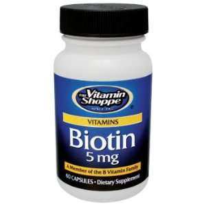  Vitamin Shoppe   Biotin, 5 mg, 60 capsules Health 