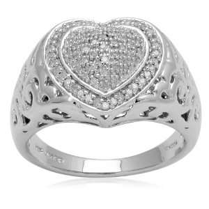 Sterling Silver Filigree Design Heart with Diamond Accent 