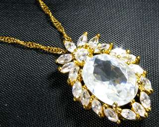 Oval Cut Clear Topaz Stone Yellow Gold GP Pendant Chain  
