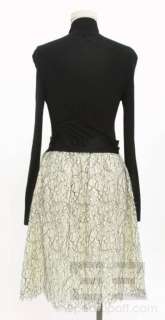 Marc Jacobs Black Jersey & Cream Lace Long Sleeve Satin Bow Dress Size 